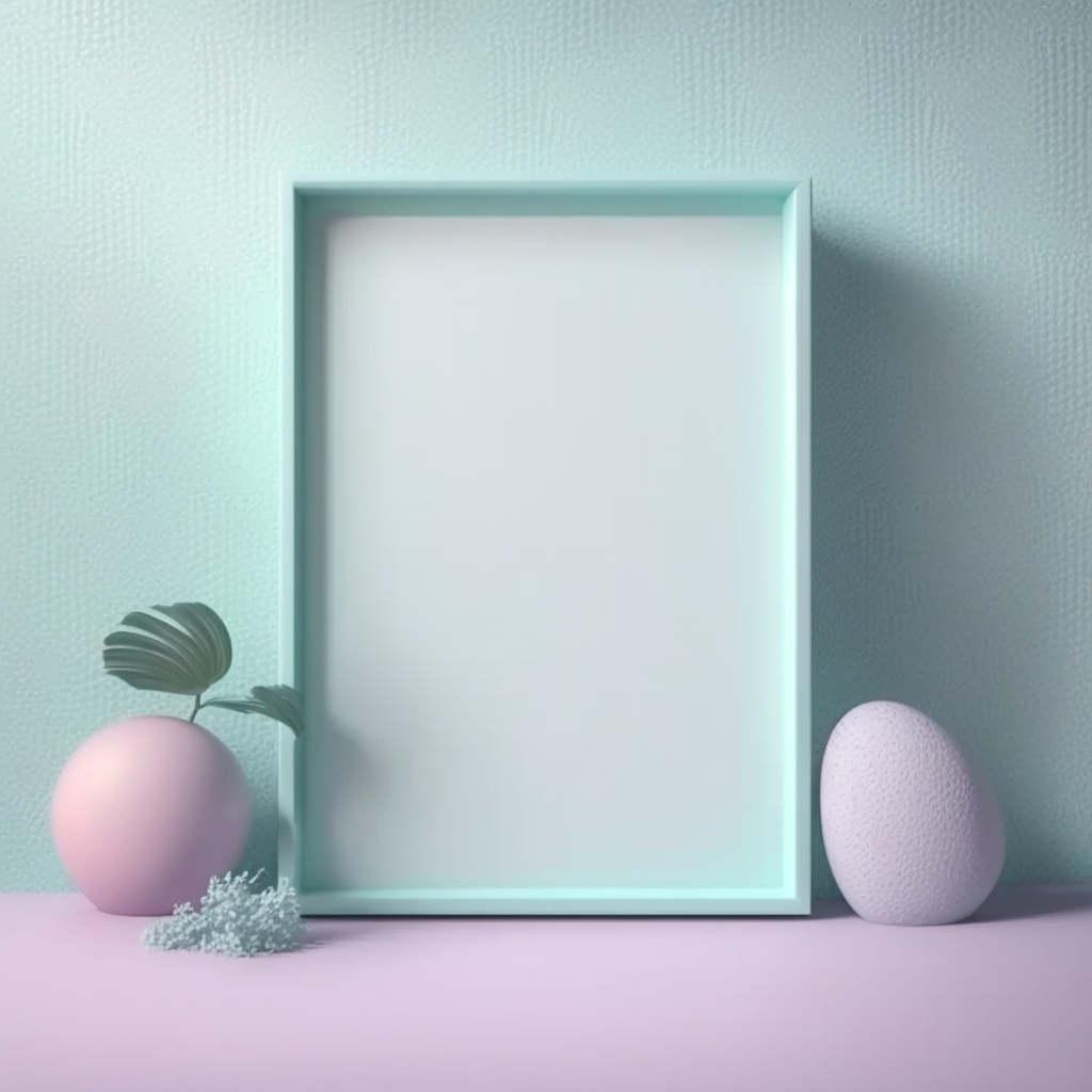 AI Midjourney Prompt for Mockup - Empty Mockup Poster Frame on Pastel Wall