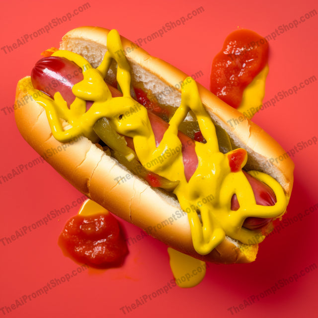 AI Midjourney Prompt for Food - B342s - Hot Dog with Ketchup