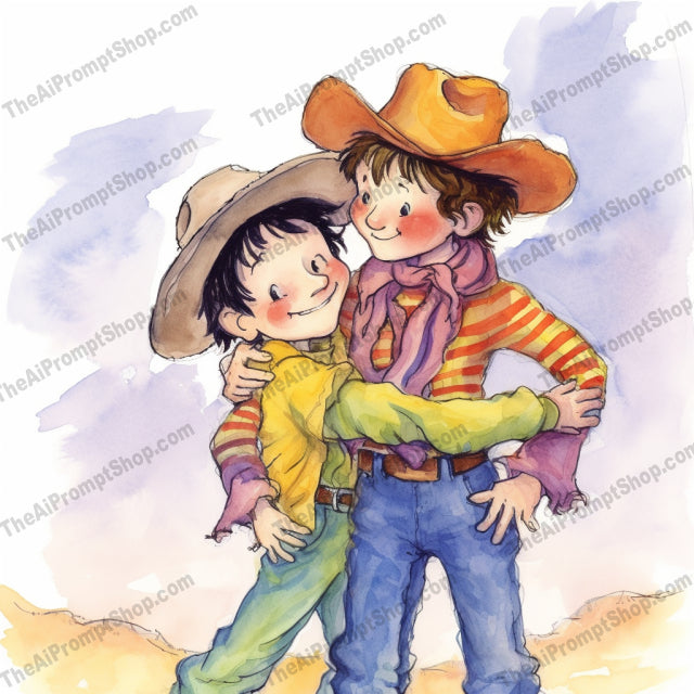 AI Midjourney Prompt for C18 - Storybook Illustrations - The Child and the Little Cowboy