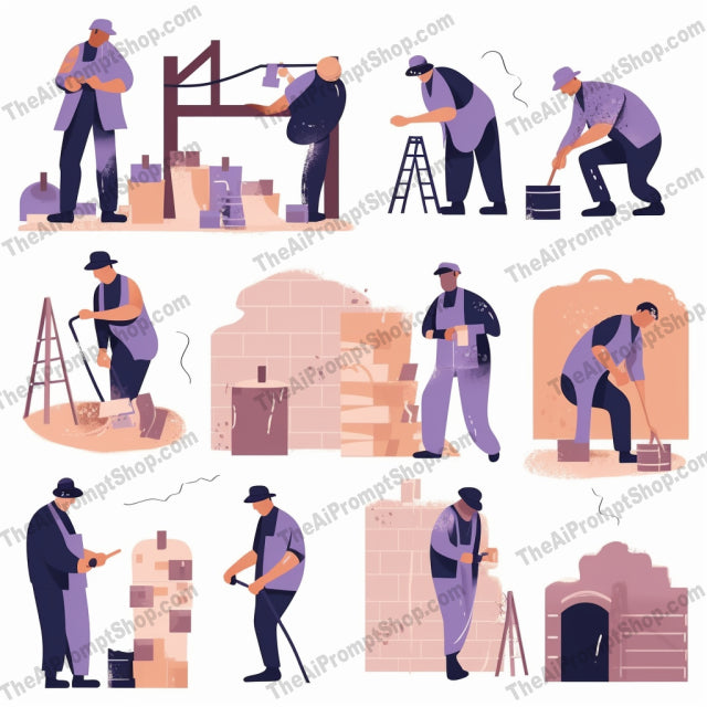 AI Midjourney Prompt for Isometrics - B59s -  Colorful Traditional Construction Workers