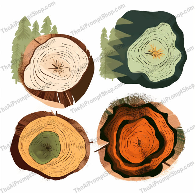 AI Midjourney Prompt for Isometrics - B285s -  Illustrative Tree Slices