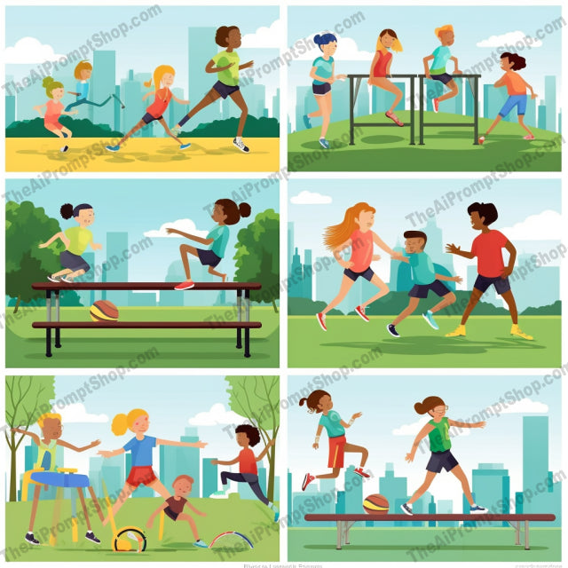 AI Midjourney Prompt for Cartoons - B208s - Vibrant Children Sports