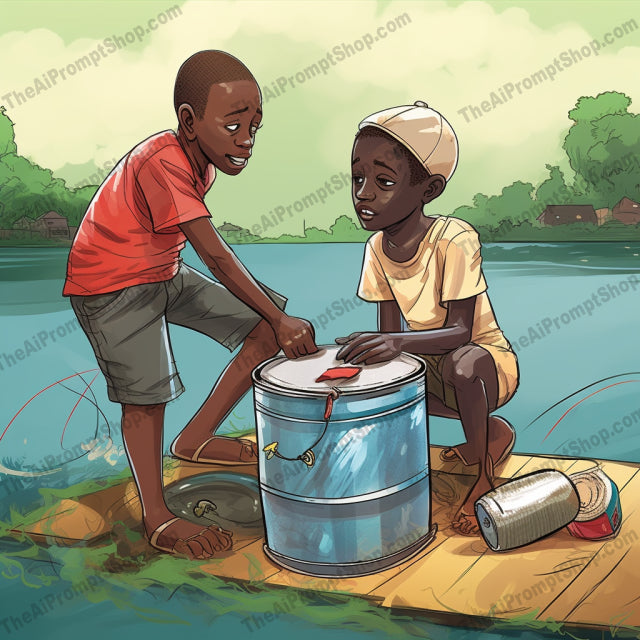 AI Midjourney Prompt for C111 - Storybook Illustrations - Comic Art on a Fishing Can
