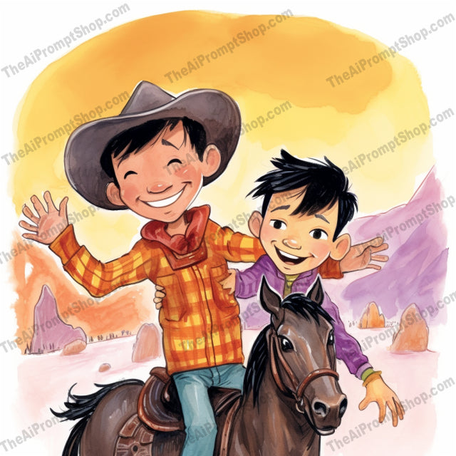 AI Midjourney Prompt for C18 - Storybook Illustrations - The Child and the Little Cowboy