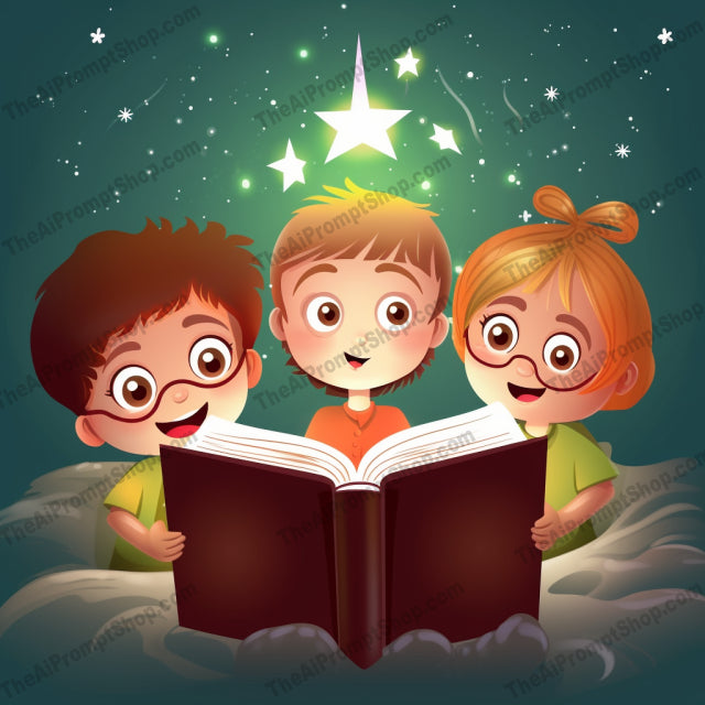 AI Midjourney Prompt for C114 - Storybook Illustrations - Kids Reading Together
