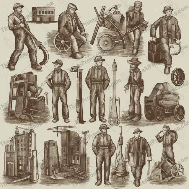 AI Midjourney Prompt for Illustrations - B50s -  Metalworking Mastery on the Work Site