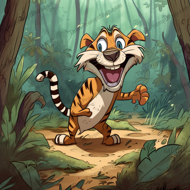 AI Midjourney Prompt for C129 - Storybook Illustrations - Cartoon Tiger in Jungle