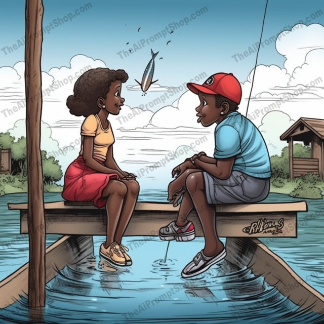 AI Midjourney Prompt for C110 - Storybook Illustrations - Realistic Lake Fishing Illustration