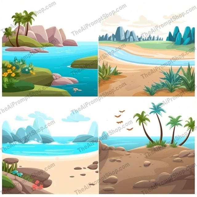 AI Midjourney Prompt for Landscapes - B185s - Beach Illustration