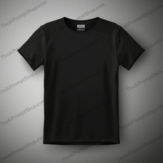 AI Midjourney Prompt for Black Tee Shirt on White Background in Rounded Style