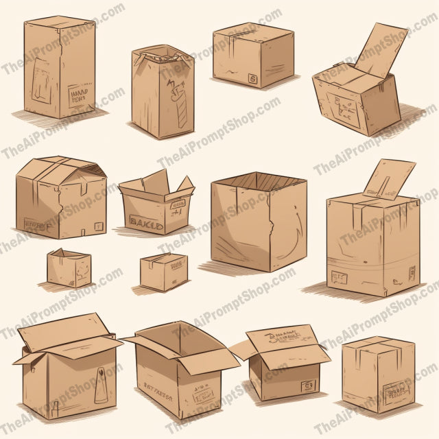 AI Midjourney Prompt for Isometrics - B240s -  Cardboard Box Illustration Set