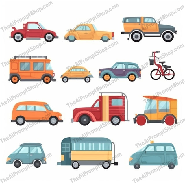 AI Midjourney Prompt for Isometrics - B231s -  Different Types of Vehicles