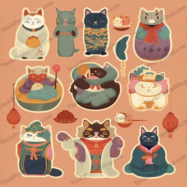 AI Midjourney Prompt for Illustrations - B170s - Oriental Cat Jugglers