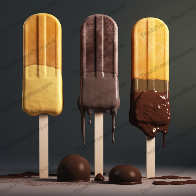 AI Midjourney Prompt for Food - B346s - Ice Cream Pops on Sticks Set