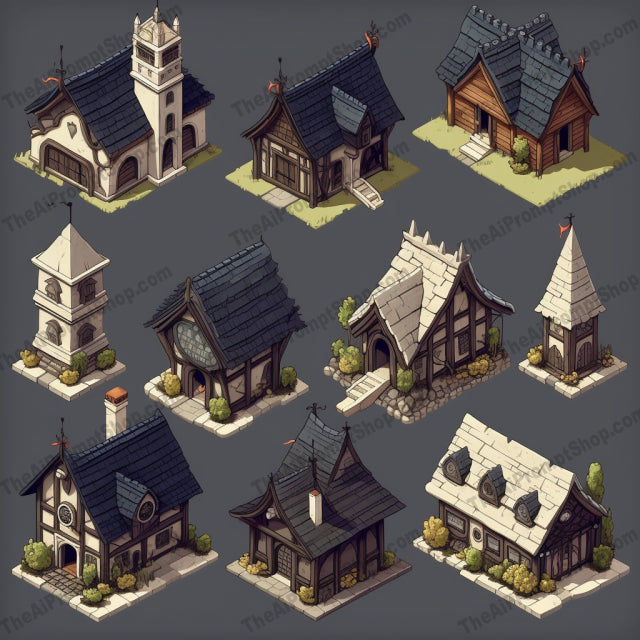 AI Midjourney Prompt for Medieval-Inspired Isometric Flat Houses