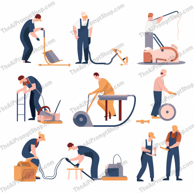 AI Midjourney Prompt for Isometrics - B60s - Vacuuming in Style
