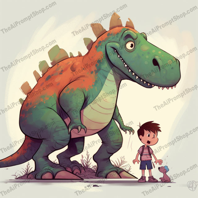 AI Midjourney Prompt for C55 - Storybook Illustrations - Inked Dino Duo
