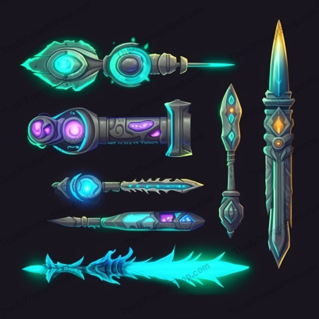 AI Midjourney Prompt for Bioluminescent Weapon Set for Wizardcore