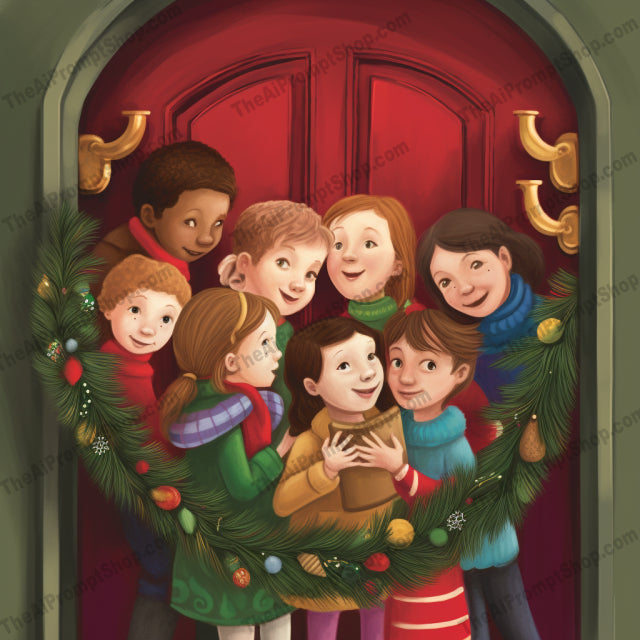 AI Midjourney Prompt for C120 - Storybook Illustrations - Christmas Door Emotional Portraiture
