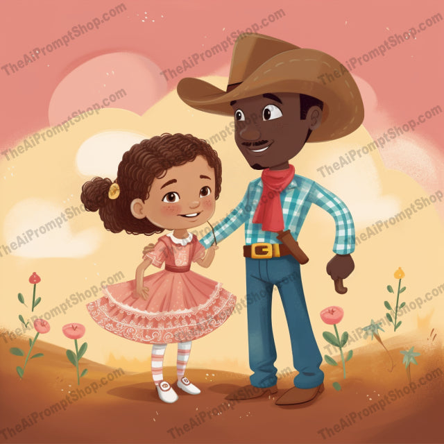 AI Midjourney Prompt for C17 - Storybook Illustrations - Cowboy and Little Girl