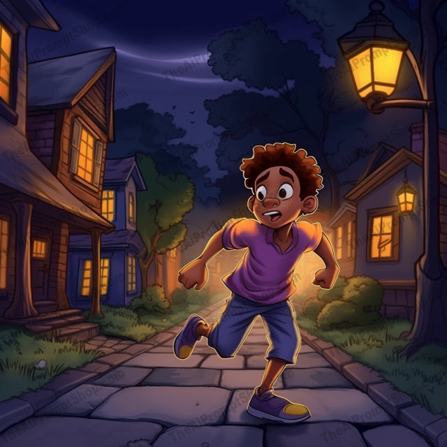 AI Midjourney Prompt for C125 - Storybook Illustrations - Nighttime Neighborhood Run