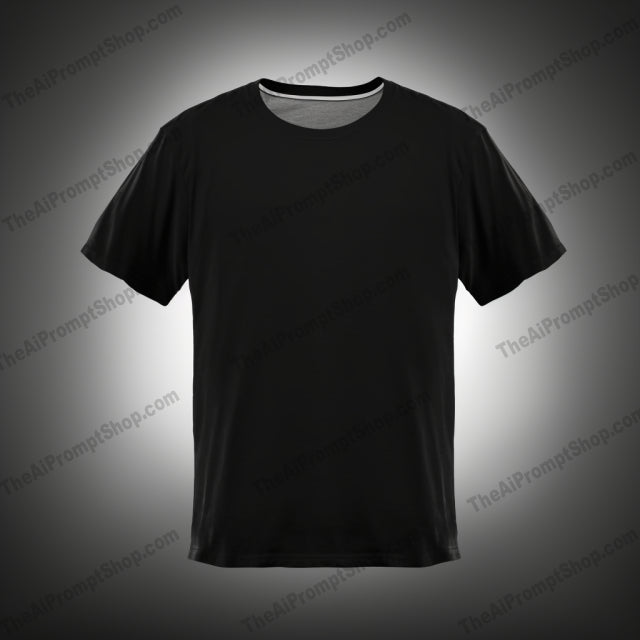 AI Midjourney Prompt for Black Tee Shirt on White Background in Rounded Style