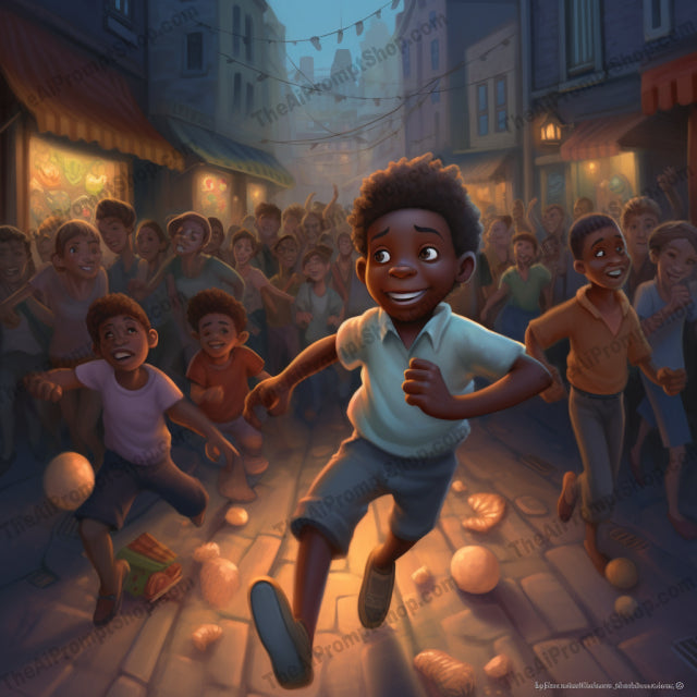AI Midjourney Prompt for C127 - Storybook Illustrations - African Boy Running at Night