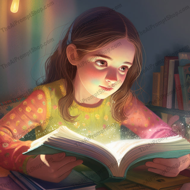 AI Midjourney Prompt for C122 - Storybook Illustrations - Talking Girl with Book