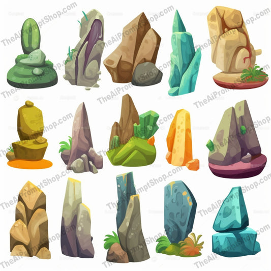 AI Midjourney Prompt for Cartoon Rocks Collection in Tranquil Gardenscapes