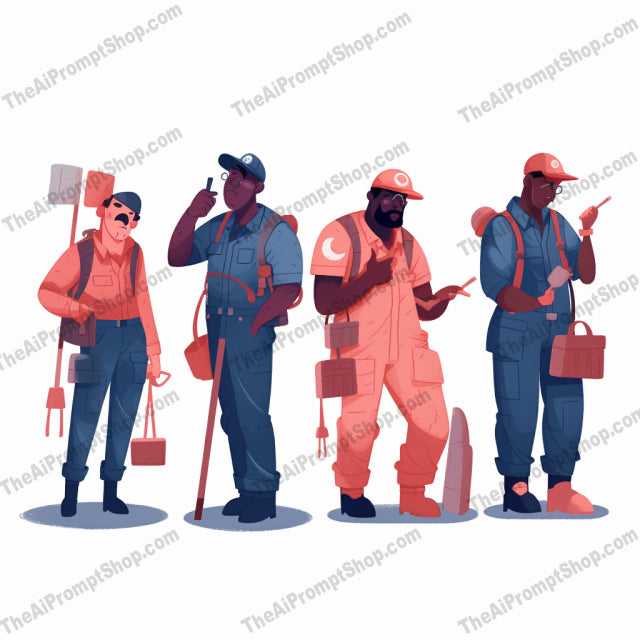 AI Midjourney Prompt for Isometrics - B51s -  Meticulous Brushwork Construction Workers