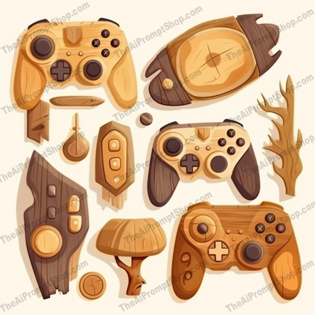 AI Midjourney Prompt for Nature-Inspired Wooden Game Controls