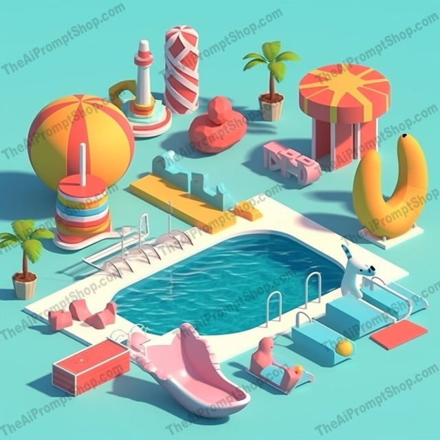 AI Midjourney Prompt for Game Assets - B112s - Summer Pool Collection