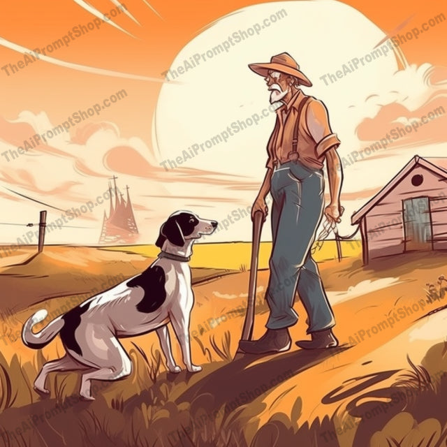AI Midjourney Prompt for C172 - Storybook Illustrations - Dynamic Farmer and Dog
