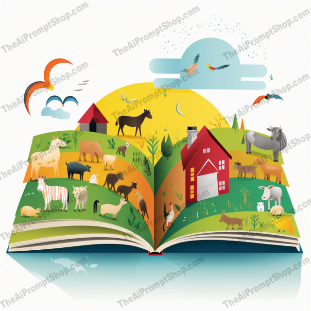 AI Midjourney Prompt for C5 - Storybook Illustrations - Animal Farm Book World