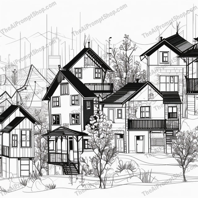 AI Midjourney Prompt for Illustrations - B14s -  Minimalist Urban Houses