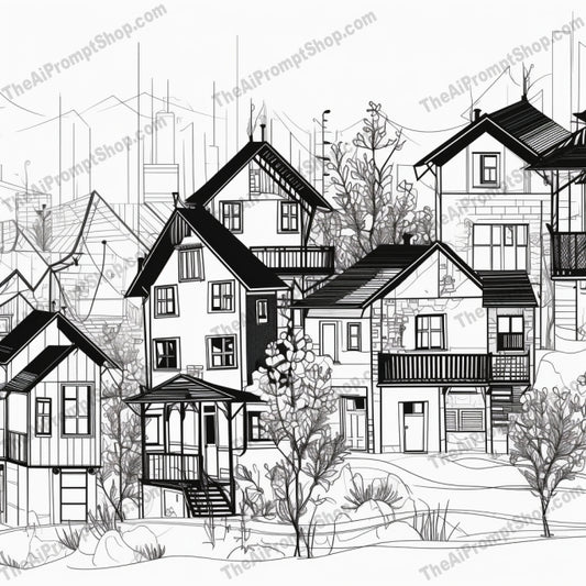AI Midjourney Prompt for Illustrations - B14s -  Minimalist Urban Houses