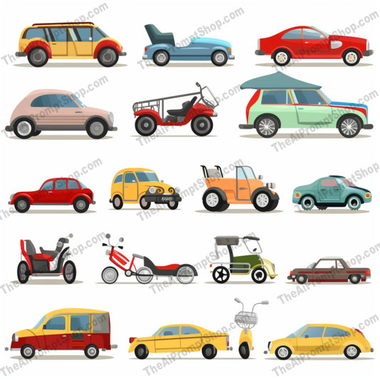 AI Midjourney Prompt for Isometrics - B231s -  Different Types of Vehicles