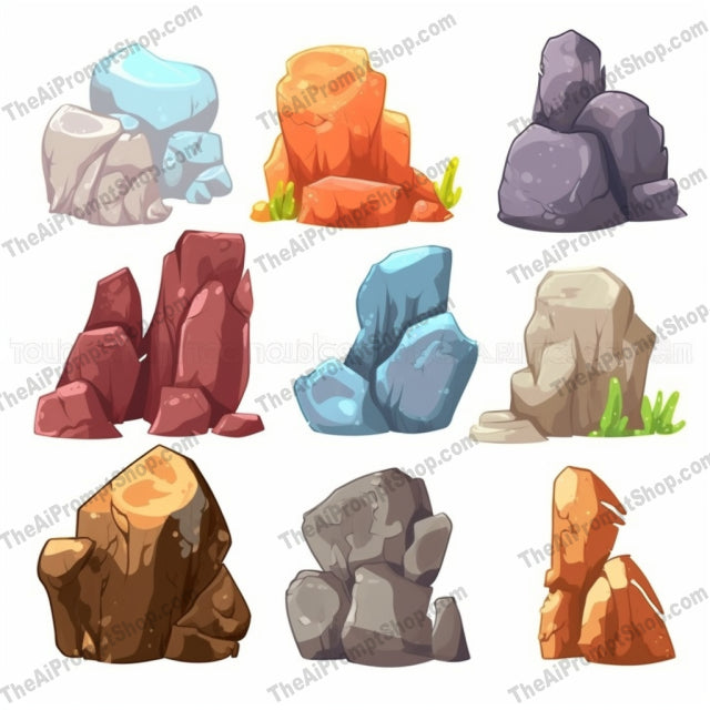 AI Midjourney Prompt for Cartoon Rocks Collection in Tranquil Gardenscapes