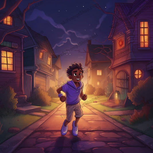 AI Midjourney Prompt for C125 - Storybook Illustrations - Nighttime Neighborhood Run