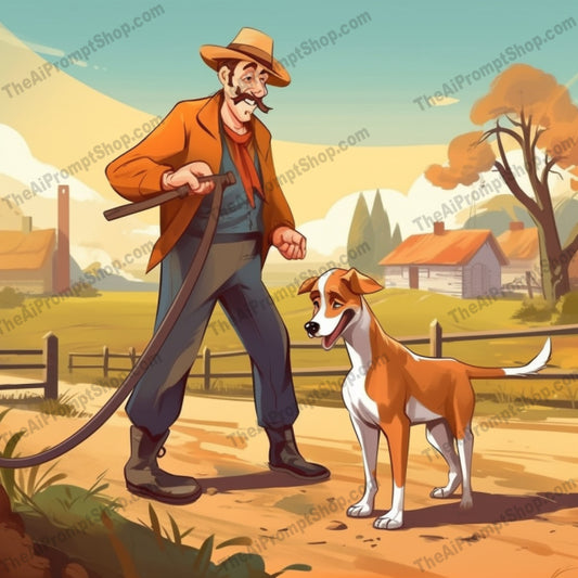 AI Midjourney Prompt for C172 - Storybook Illustrations - Dynamic Farmer and Dog