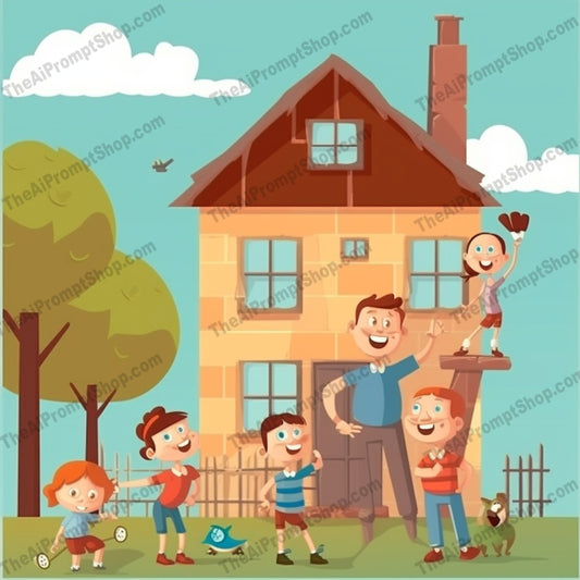 AI Midjourney Prompt for C247 - Storybook Illustrations - Cartoon Family Outdoors