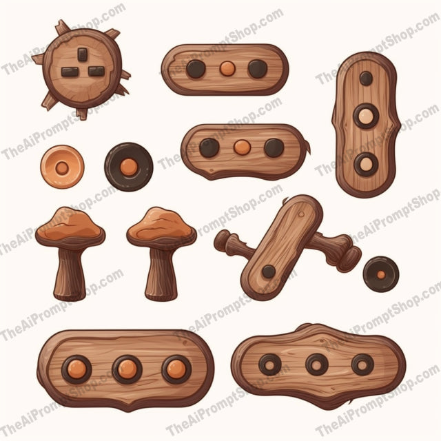 AI Midjourney Prompt for Rustic Cartoon Game Elements