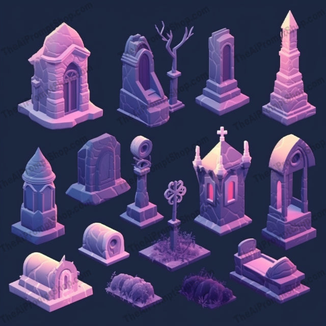 AI Midjourney Prompt for Miniature and Bold Ghost and Grave Icons