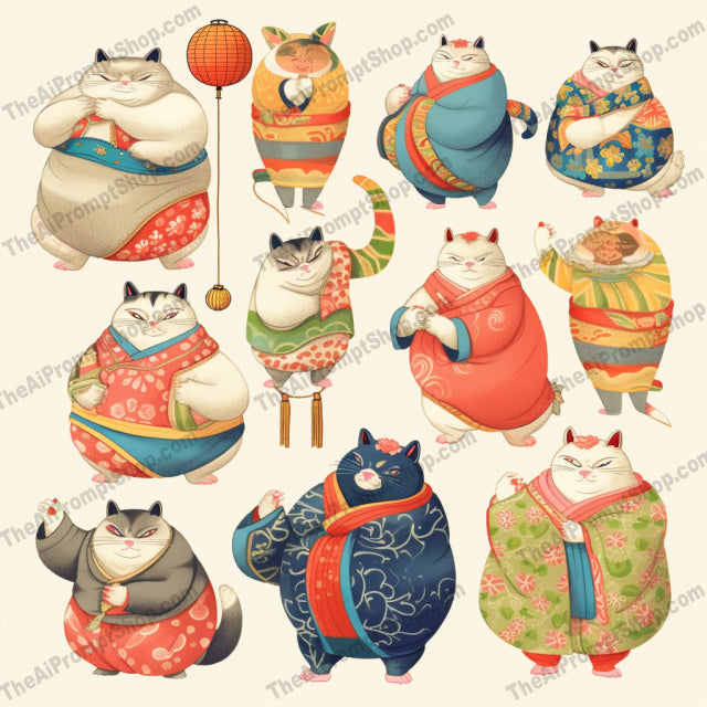 AI Midjourney Prompt for Illustrations - B170s - Oriental Cat Jugglers