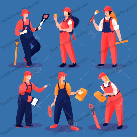 AI Midjourney Prompt for Isometrics - B51s -  Meticulous Brushwork Construction Workers