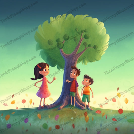 AI Midjourney Prompt for C163 - Storybook Illustrations - Whimsical Tree Kids: Playful Animation