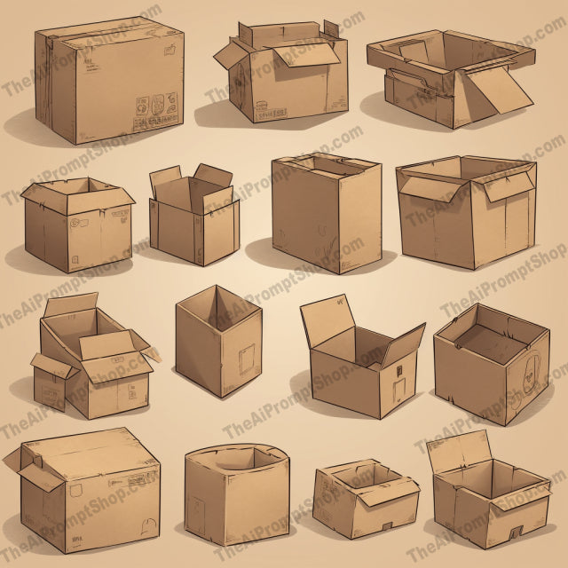 AI Midjourney Prompt for Isometrics - B240s - Cardboard Box Illustration Set