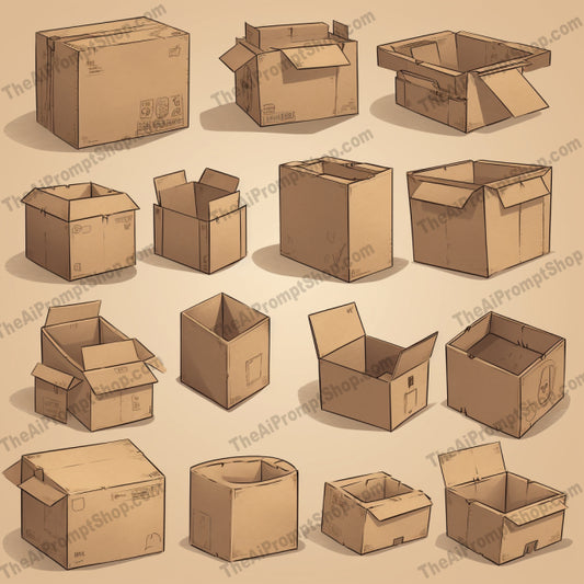 AI Midjourney Prompt for Isometrics - B240s -  Cardboard Box Illustration Set