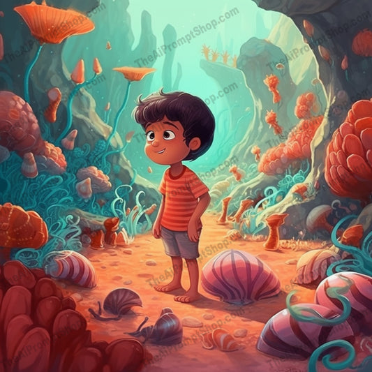 AI Midjourney Prompt for C196 - Storybook Illustrations - Baby Boy and Underwater Creatures