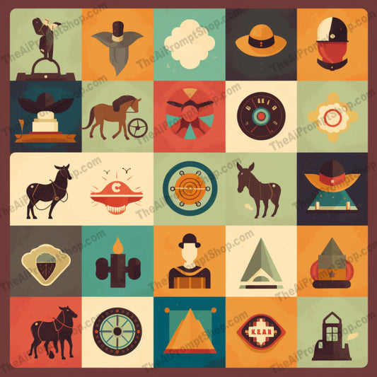 AI Midjourney Prompt for Patterns - B184s - Flat Design Western Icons